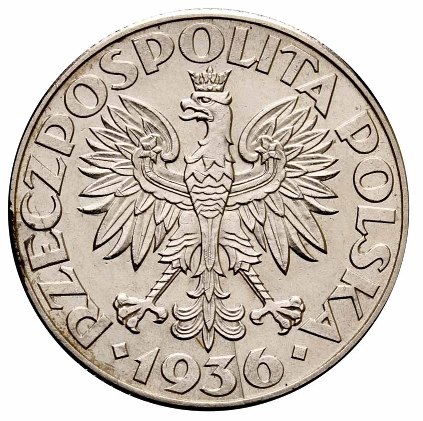 II RP 2 złote 1936, żaglowiec, PRÓBA, srebro z kolekcji Włodzimierza Głuchowskiego